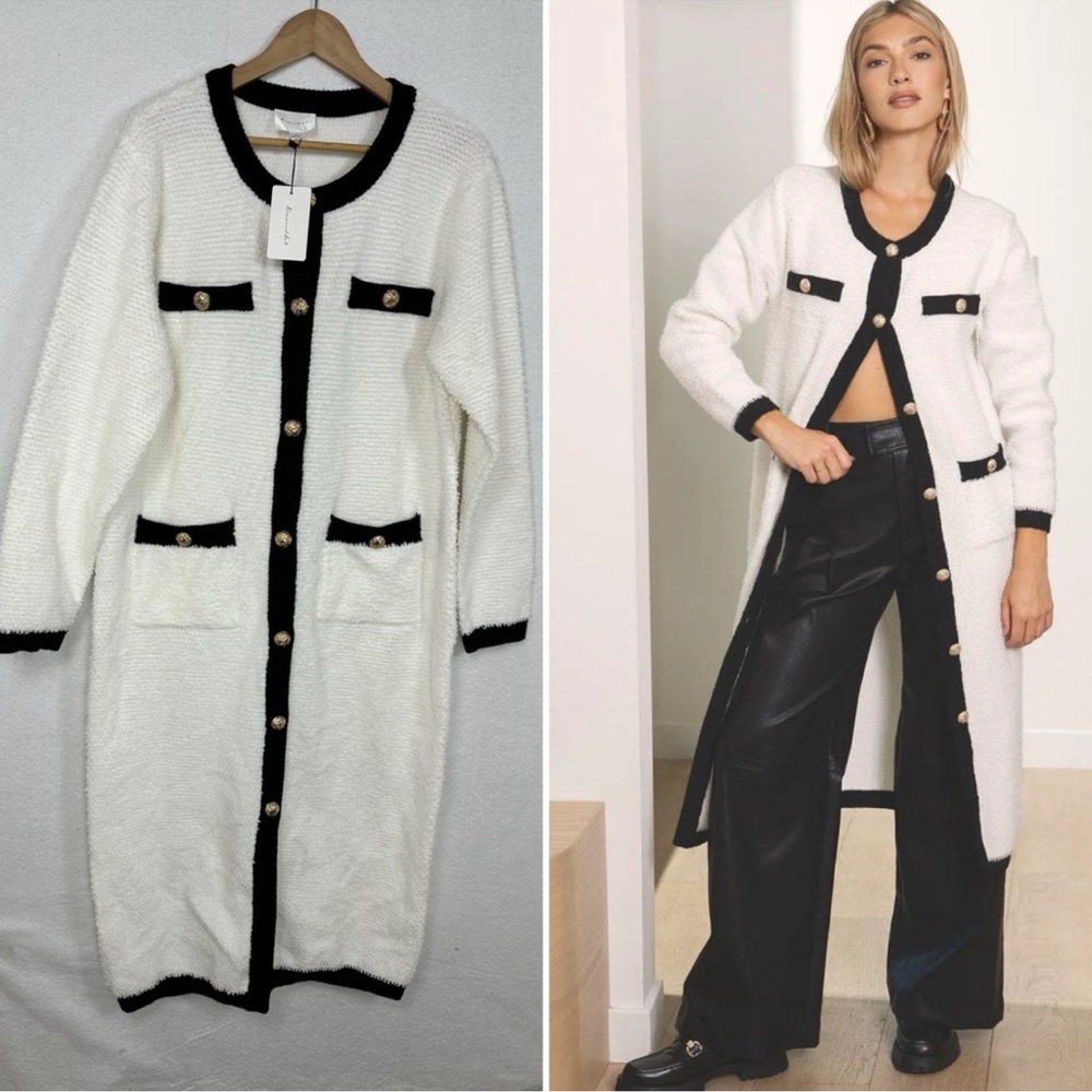 Line & Dot White and Black Long Coat